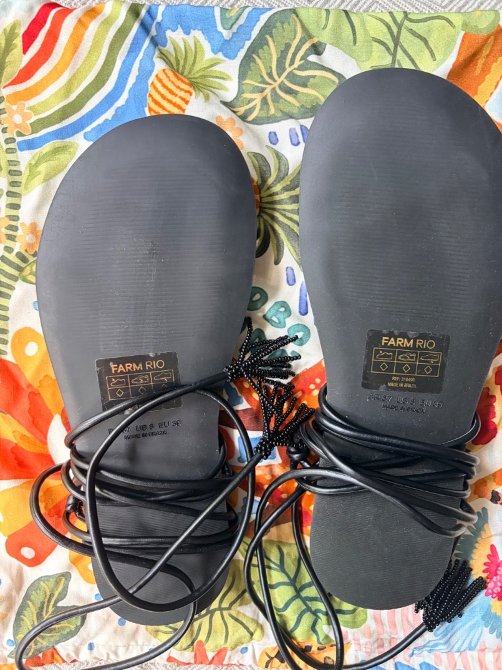 Farm Rio Black Lace-Up Beaded Tassel Flat Sandal | Size 8 | NWOB - Picture 4 of 7